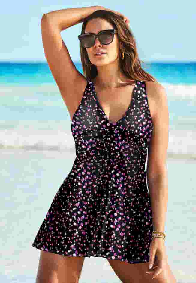 Twist Front V-Neck Swimdress image number 0