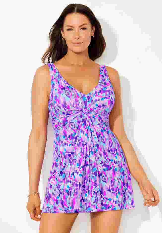 Twist Front V-Neck Swimdress image number 0