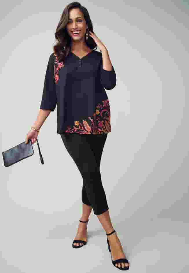 Stretch Cotton Henley Top image number 4