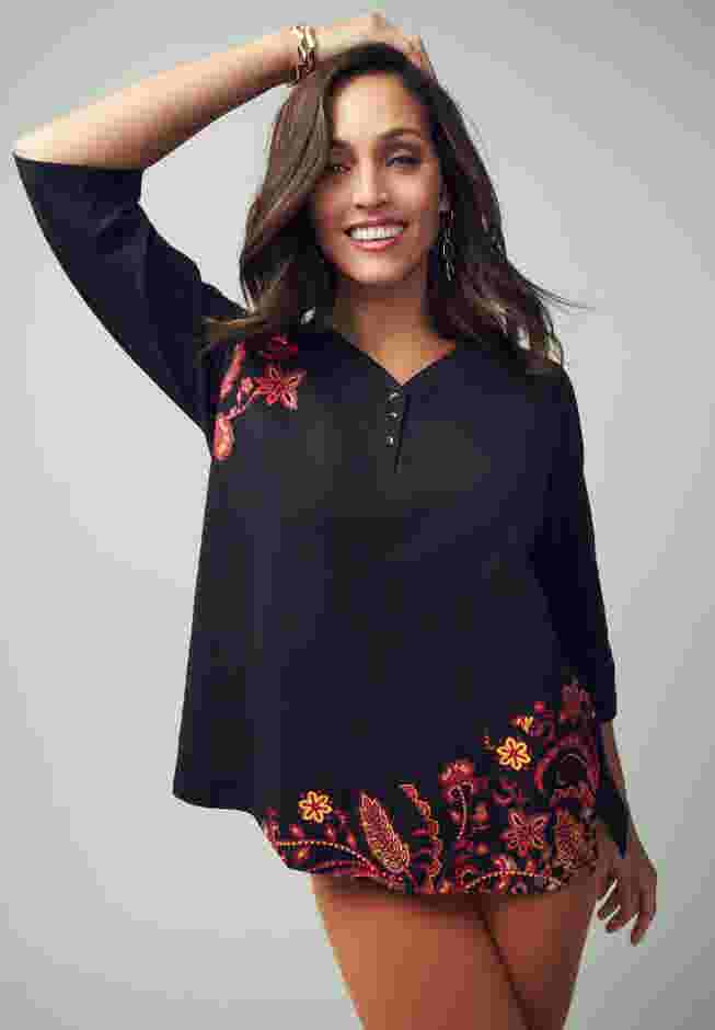 Stretch Cotton Henley Top image number 0