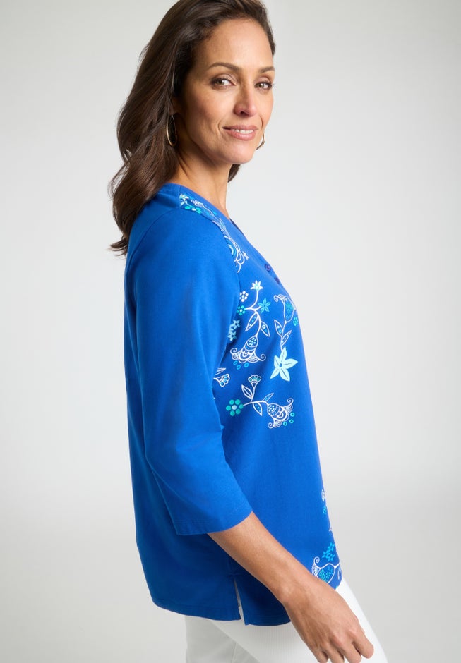 Stretch Cotton Henley Top image number 1