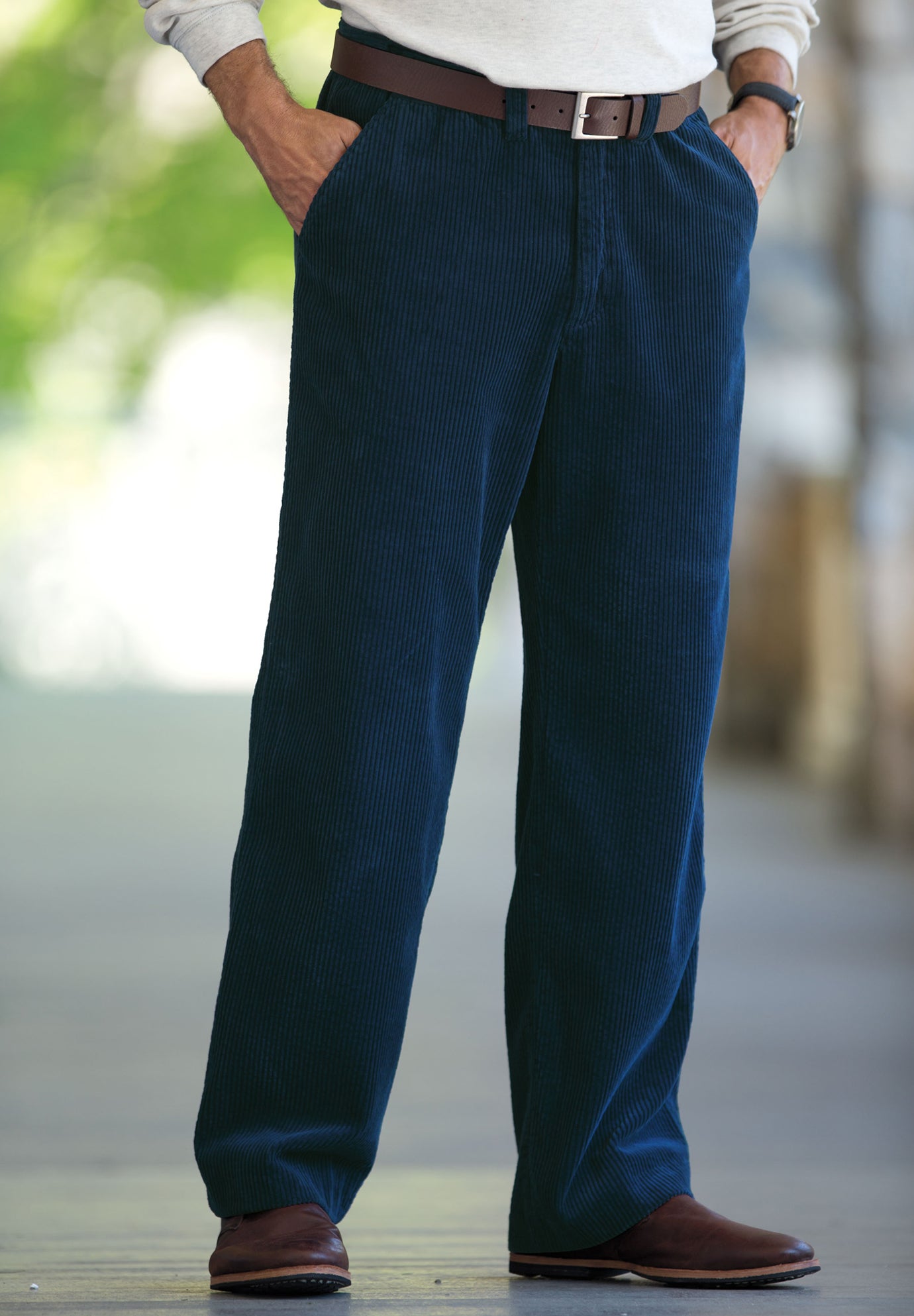 Six-Wale Corduroy Plain Front Pants | Roaman's