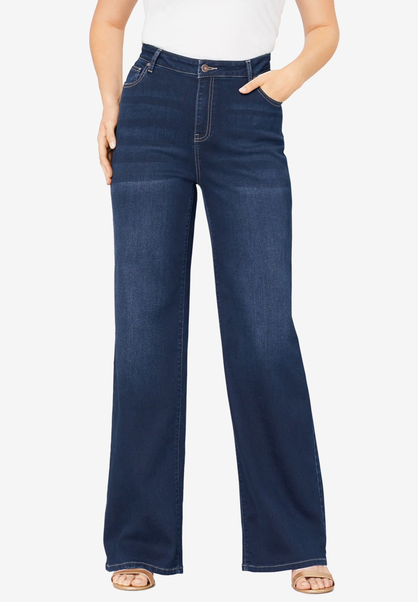 Plus Size Classic Stretch Wide Leg Jean image number 3