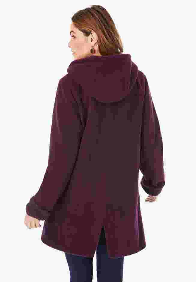 Hooded Button Front Plush Fleece Coat image number 1