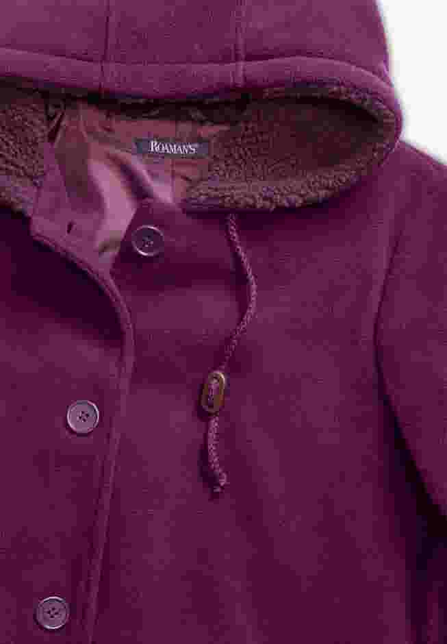 Hooded Button Front Plush Fleece Coat image number 3