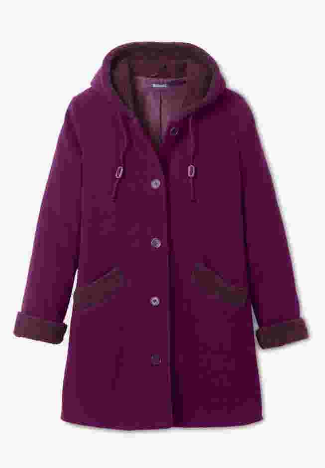Hooded Button Front Plush Fleece Coat image number 4