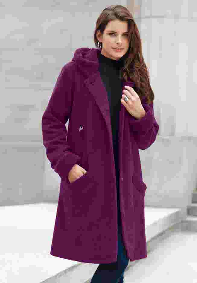 Hooded Button Front Plush Fleece Coat image number 6