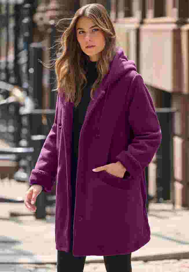 Hooded Button Front Plush Fleece Coat image number 0