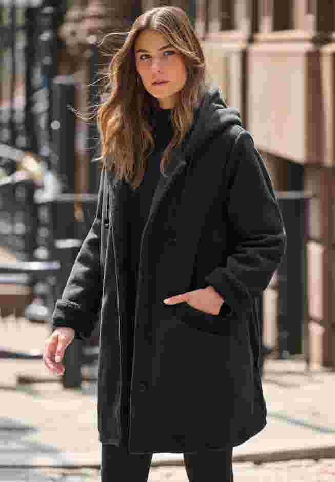 Hooded Button Front Plush Fleece Coat image number 0