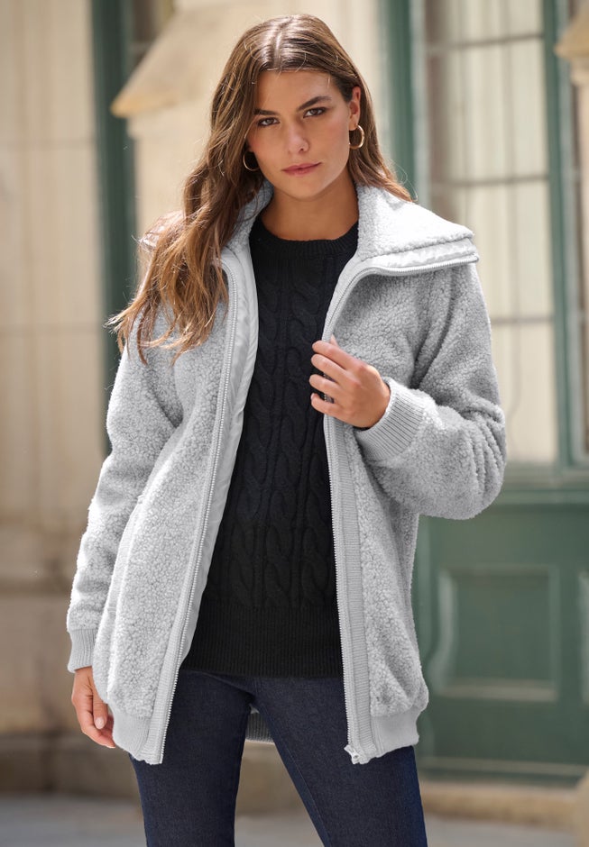 Plus Size High Collar Teddy Fleece Bomber image number 0