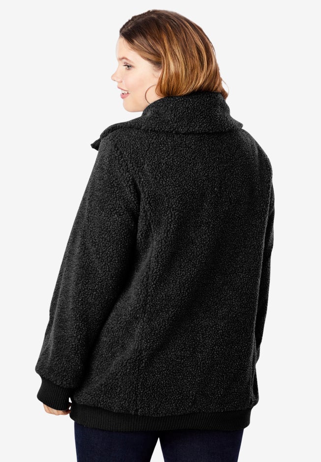 Plus Size High Collar Teddy Fleece Bomber image number 2