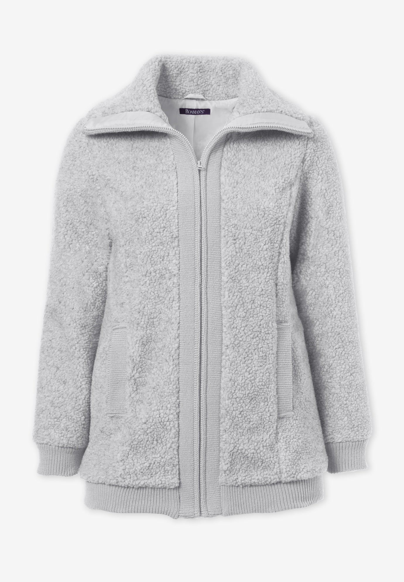 Plus Size High Collar Teddy Fleece Bomber image number 4