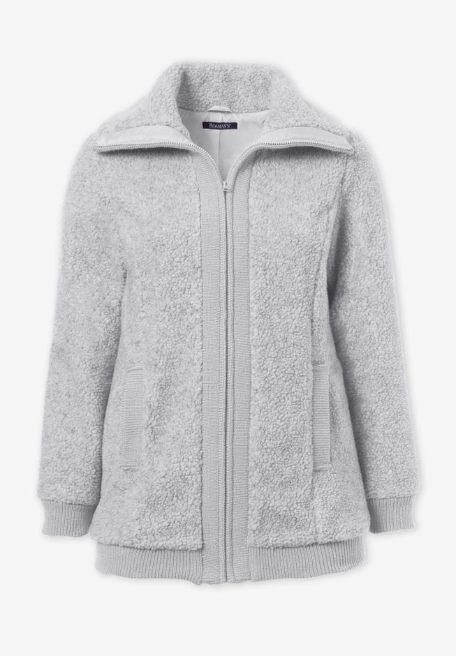 Plus Size High Collar Teddy Fleece Bomber image number 4