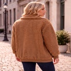 Plus Size High Collar Teddy Fleece Bomber image number 2