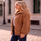 Plus Size High Collar Teddy Fleece Bomber image number 3