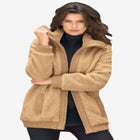 Plus Size High Collar Teddy Fleece Bomber image number null