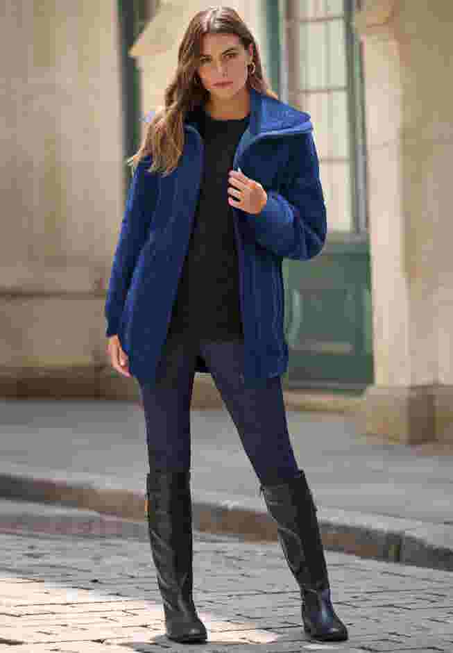 Plus Size High Collar Teddy Fleece Bomber image number 0