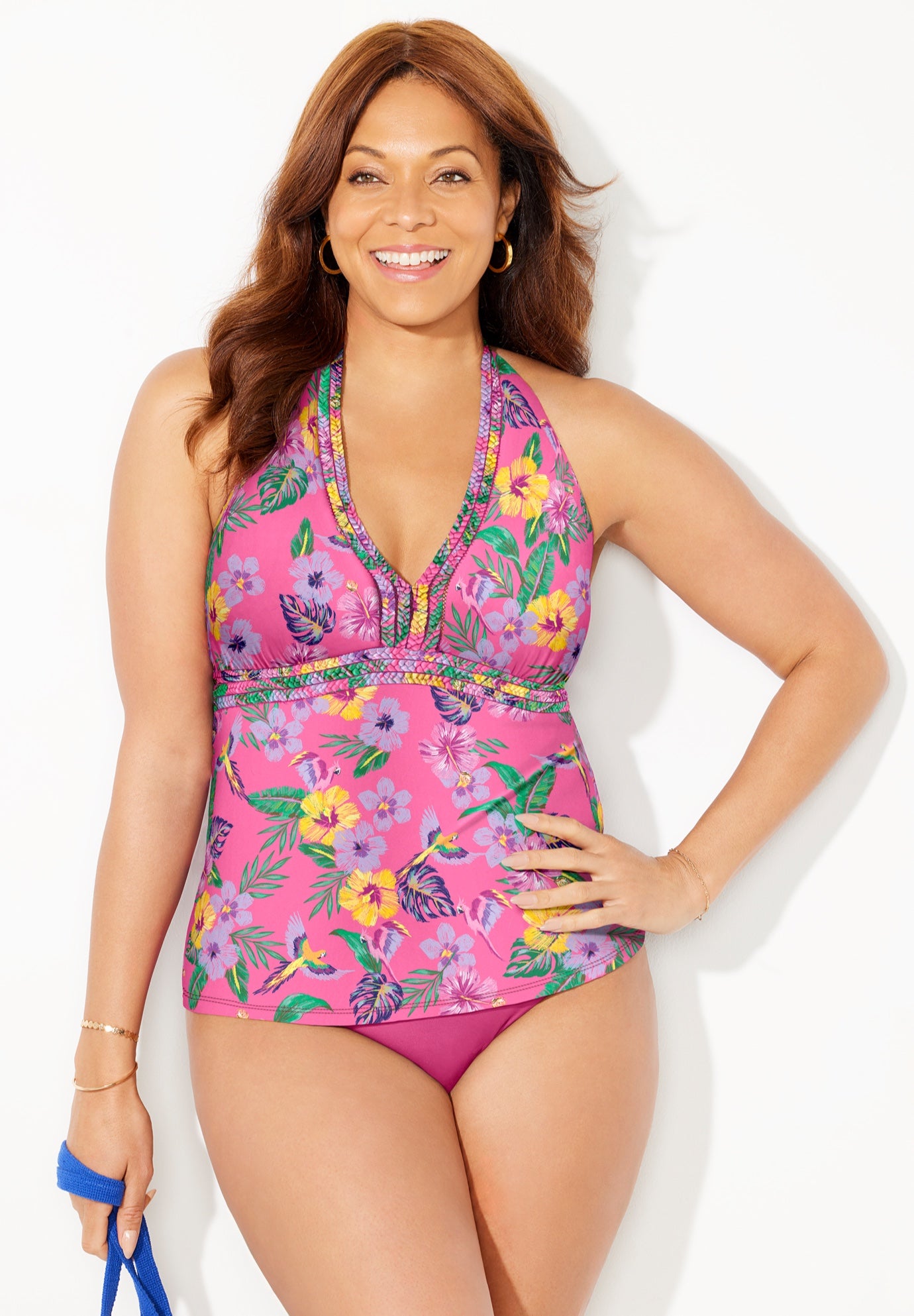 Braid Trim Halter Tankini Top image number 0