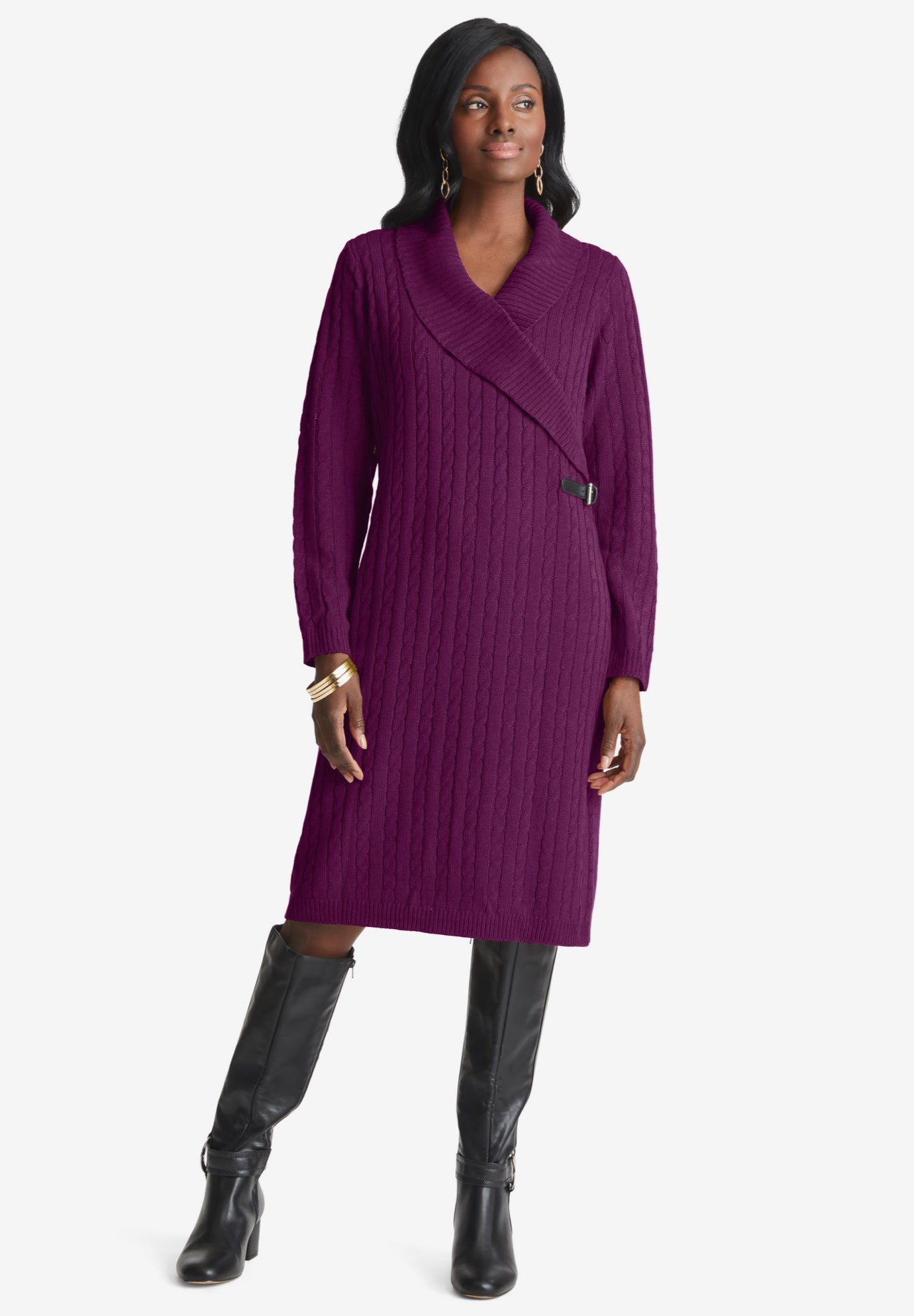 Pullover Faux Wrap Buckle Dress image number 0