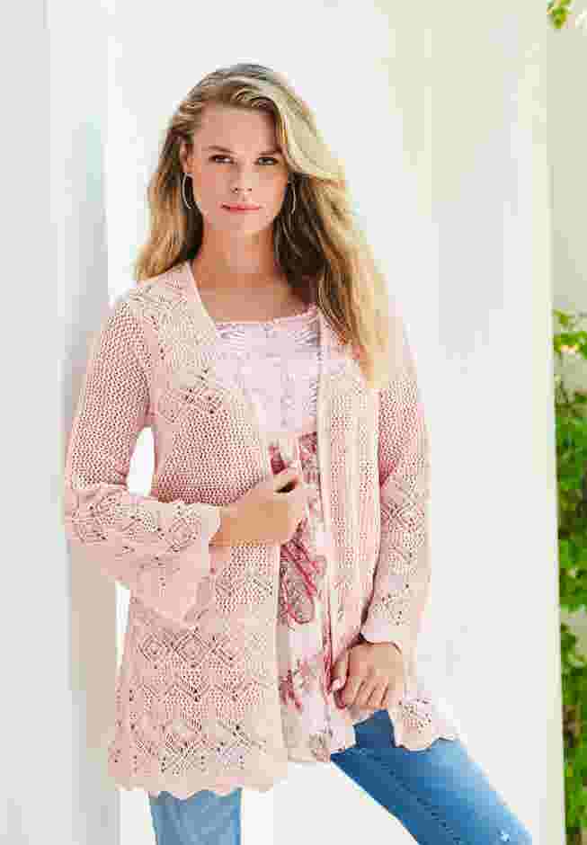 Bell Sleeve Pointelle Cardigan image number 0
