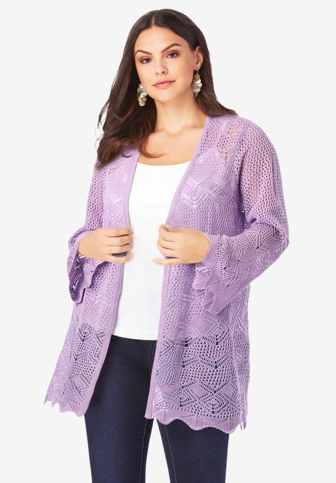 Bell Sleeve Pointelle Cardigan image number 0