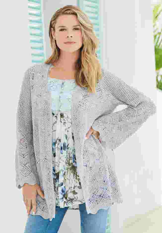 Bell Sleeve Pointelle Cardigan image number 0