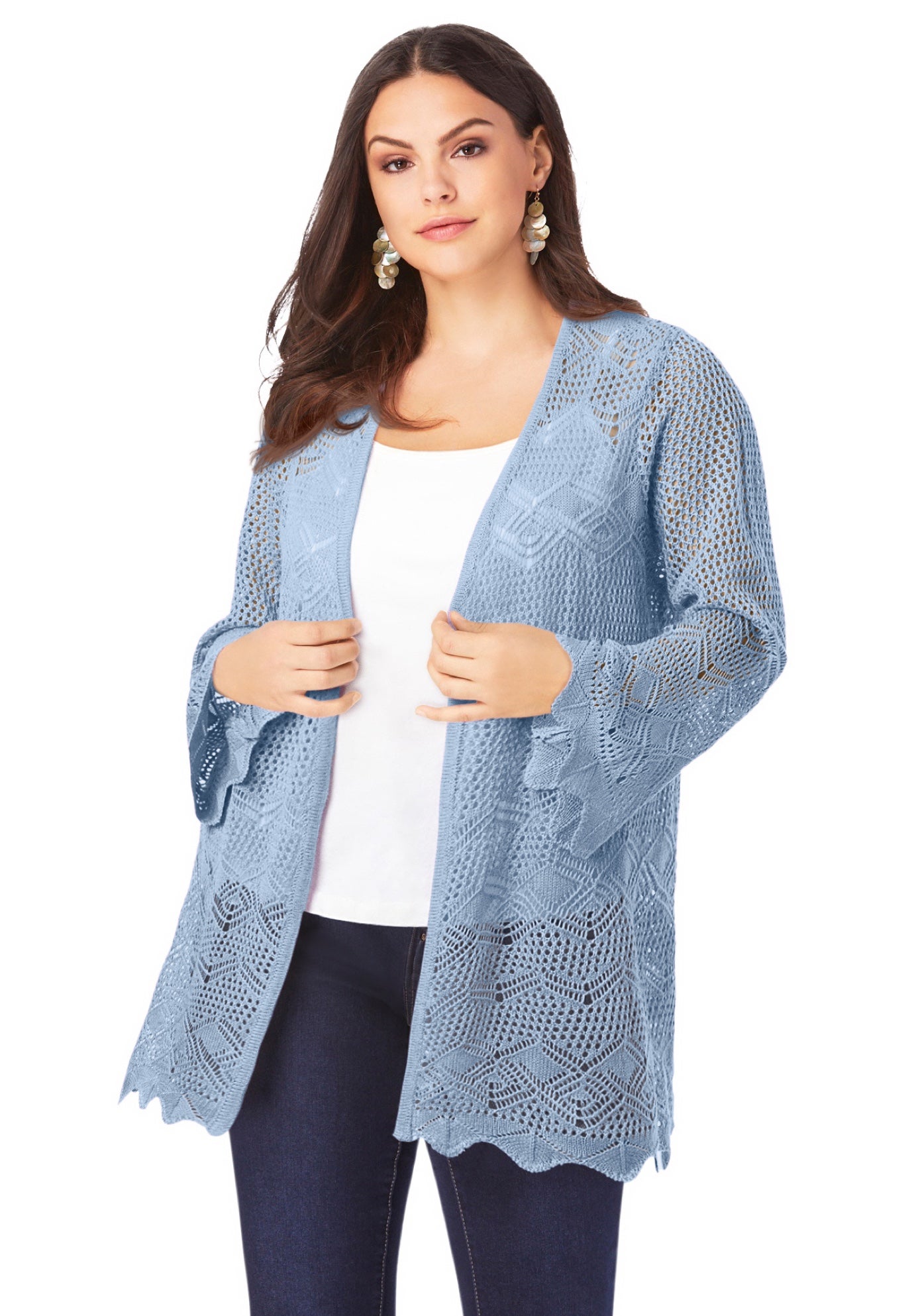 Bell Sleeve Pointelle Cardigan image number 0