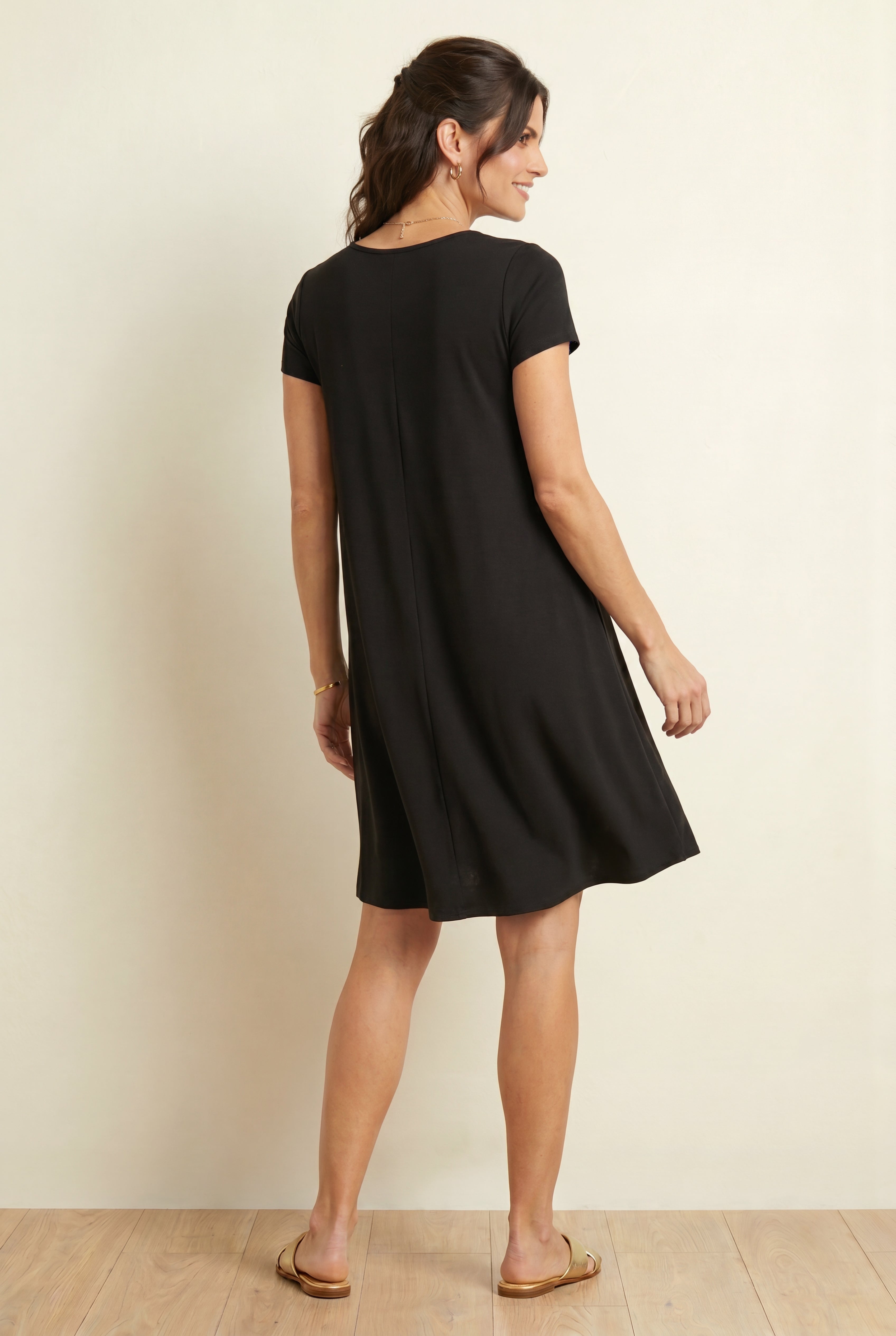 Cotton Spandex A-Line Scoop Neck Short Sleeve Tee Dress image number 1