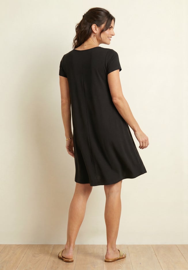 Cotton Spandex A-Line Scoop Neck Short Sleeve Tee Dress image number 1