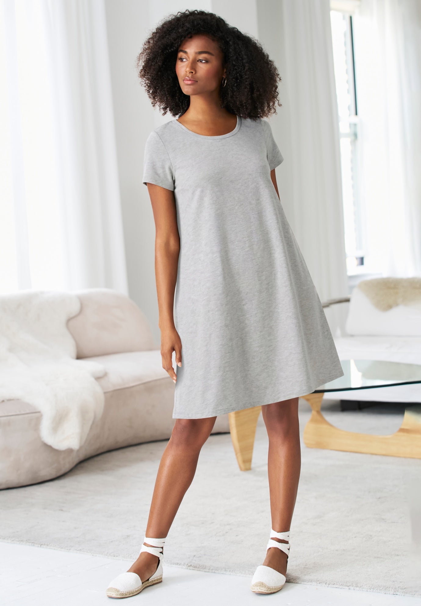 Cotton Spandex Scoop Neck Short Sleeve A Line Tee Dress image number 0