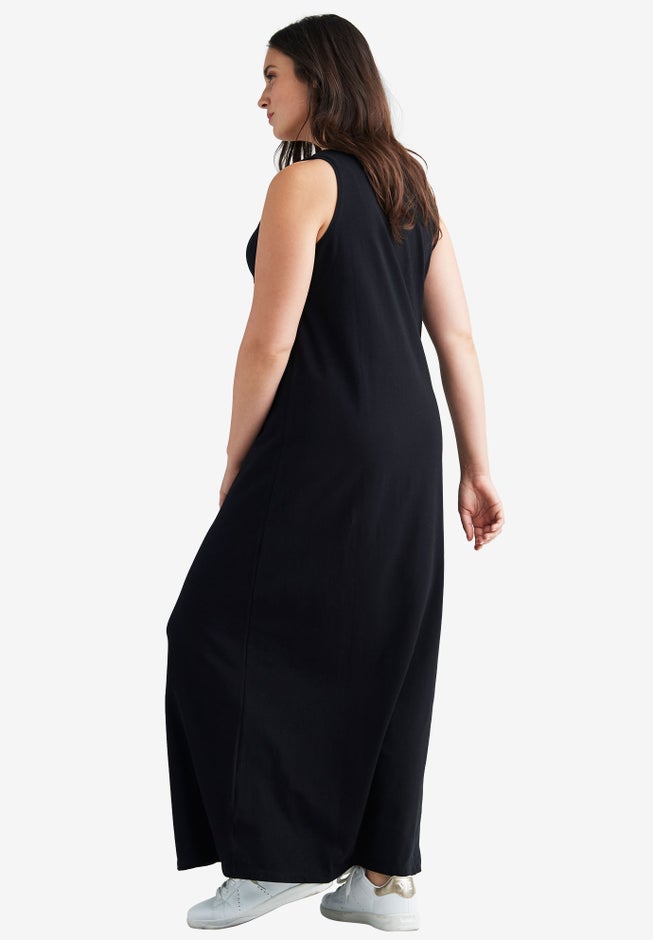 Cotton Spandex Scoop Neck Sleeveless A Line Maxi Dress image number 1