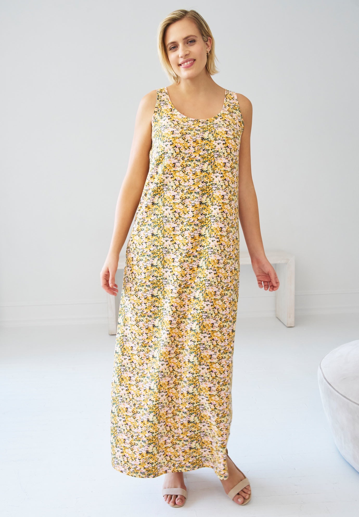 Cotton Spandex Scoop Neck Sleeveless A Line Maxi Dress image number 0