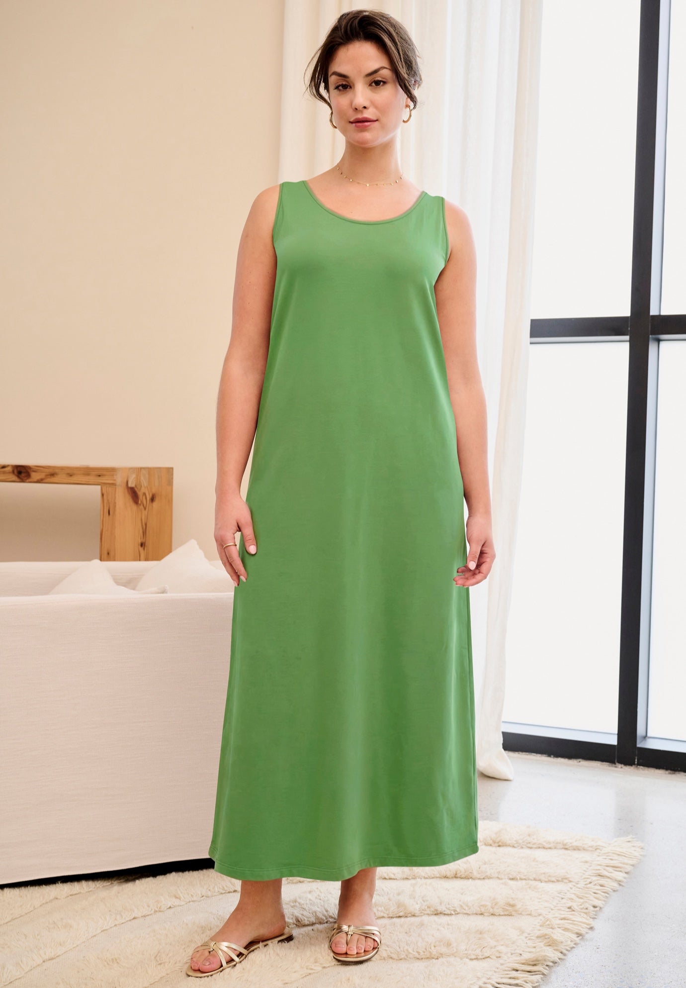 Cotton Spandex Scoop Neck Sleeveless A Line Maxi Dress image number 0