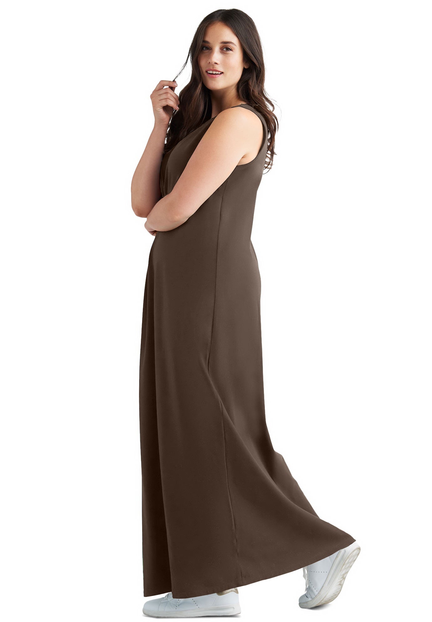 Cotton Spandex Scoop Neck Sleeveless A-Line Maxi Dress image number 1