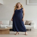 Cotton Spandex Scoop Neck Sleeveless A-Line Maxi Dress image number null