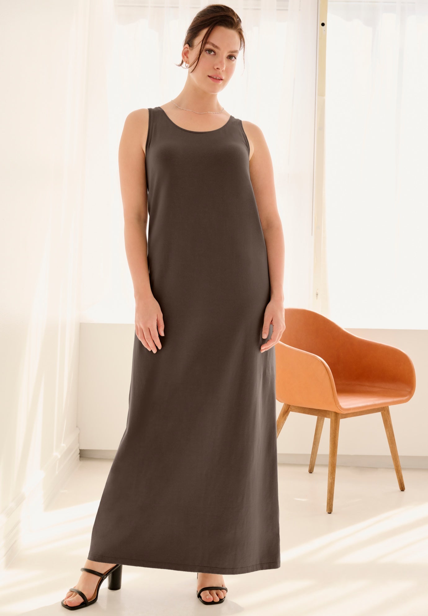 Cotton Spandex Scoop Neck Sleeveless A-Line Maxi Dress image number 0