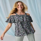 Stretch Knit Cold Shoulder Ruffle Tunic image number null