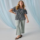 Stretch Knit Cold Shoulder Ruffle Tunic image number null