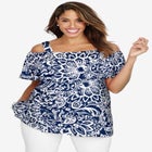 Stretch Knit Cold Shoulder Ruffle Tunic image number null