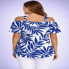 Stretch Knit Cold Shoulder Ruffle Tunic image number null