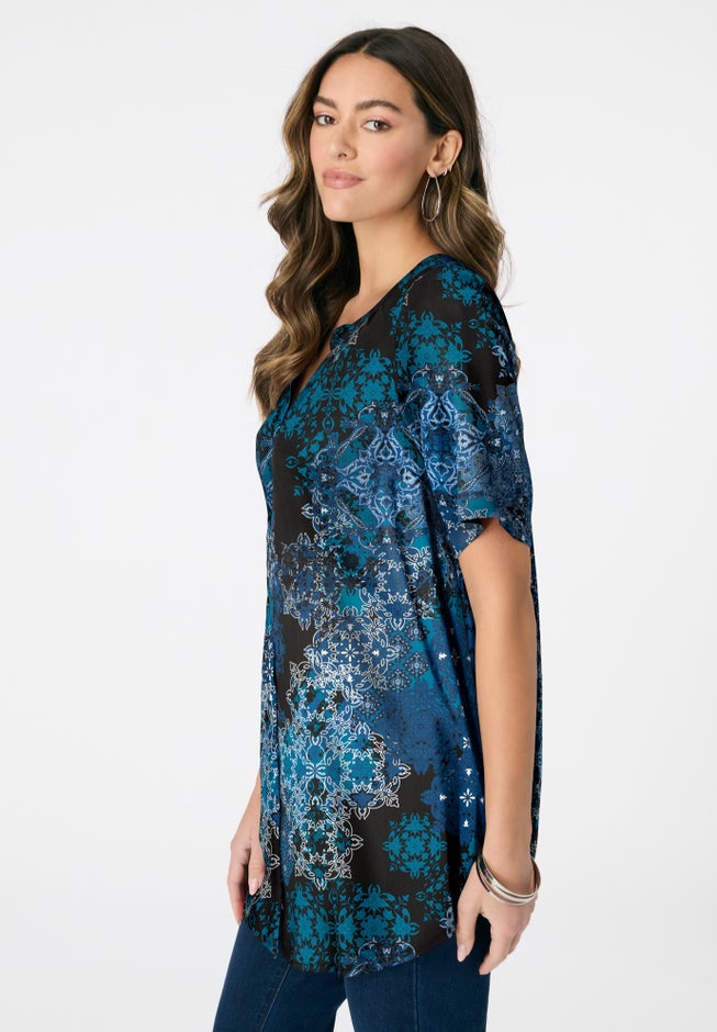 Plus Size Angelina Tunic Top &ndash; Short Sleeve, Flowy Fit, Everyday Comfort image number 2