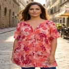 Plus Size Angelina Crinkle Crepe Y-Neck Short Sleeve Tunic image number null