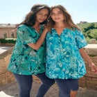 Plus Size Angelina Crinkle Crepe Y-Neck Short Sleeve Tunic image number null