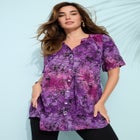 Plus Size Angelina Crinkle Crepe Y-Neck Short Sleeve Tunic image number null