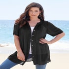 Plus Size Angelina Crinkle Crepe Y-Neck Short Sleeve Tunic image number null