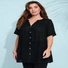 Plus Size Angelina Crinkle Crepe Y-Neck Short Sleeve Tunic image number null