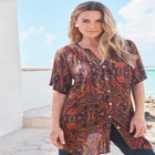 Plus Size Angelina Crinkle Crepe Y-Neck Short Sleeve Tunic image number null