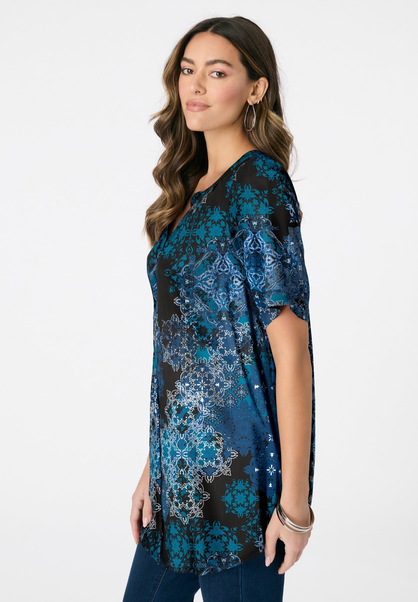 Plus Size Angelina Tunic Top &ndash; Short Sleeve, Flowy Fit, Everyday Comfort image number 2
