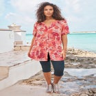 Plus Size Angelina Crinkle Crepe Y-Neck Short Sleeve Tunic image number null