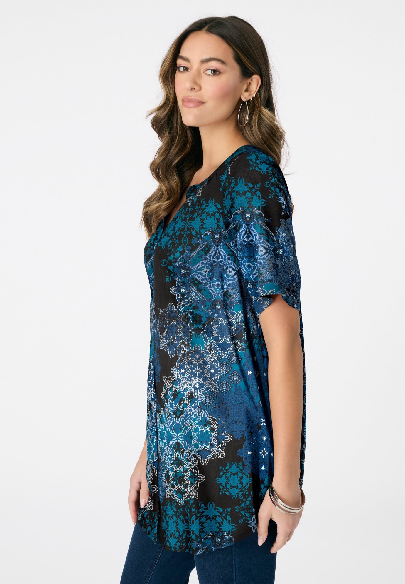 Plus Size Angelina Tunic Top &ndash; Short Sleeve, Flowy Fit, Everyday Comfort image number 2
